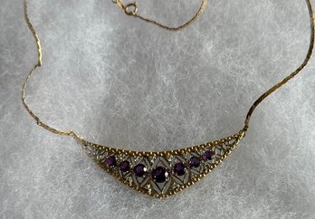 Beautiful FM 14K 585 Amethyst And Diamond Necklace