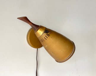 Mid Century Brass And Walnut Wall Mounted Plug In Wall Sconce