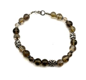 Lovely Vintage Sterling Silver And Clear Brown Beaded Clasp Bracelet