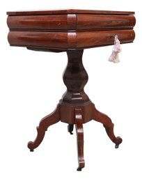 Classic Vase Turned Pedestal Mahogany Wood Game Table With Two Drawers And Original Key