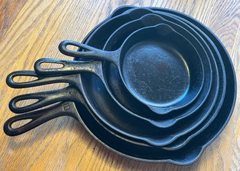 Set Of Five Vintage Griswold Cast Iron Skillets