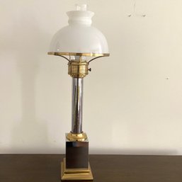 Vintage Chrome And Brass Lamp With Milk Glass Shade