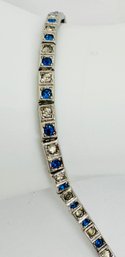 VINTAGE ART DECO STERLING SILVER BLUE AND WHITE RHINESTONE BRACELET