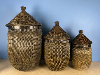 Vintage Wicker Basket 3 Piece Set