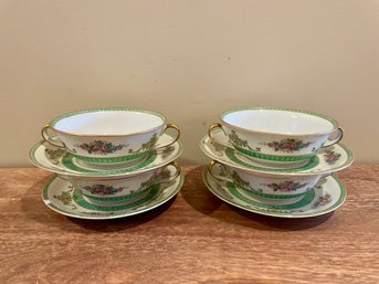 Set Of Four Marilyn By Noritake Cream Soup Bowls & Saucers