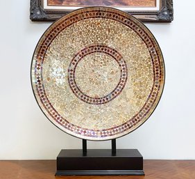 A Large Round Mosaic Decorative Platter On Stand