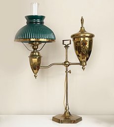 A Magnificent Brass Oil Lamp, Fitted For Electricity