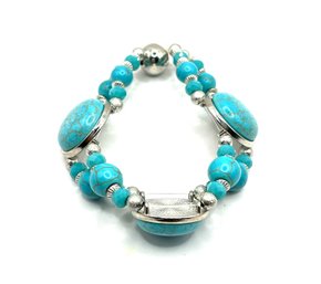 Turquoise Color Beaded Chunky Two Layer Bracelet