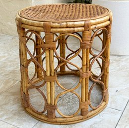 A Vintage Rattan Side Table With Cane Top