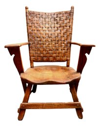 Antique Old Hickory Paddle Arm American Provincial  Woven Arm Chair - Martinsville, Indiana