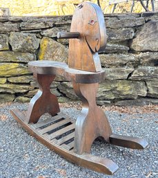 A Mid Century Pine Rocking Horse - Missing Horse Hair - Easily Replaced