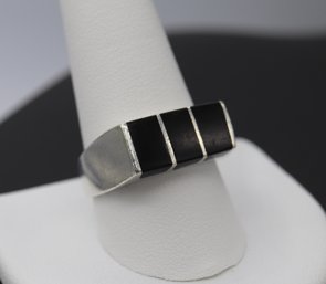 Modern 3 Stone Black Onyx & Sterling Silver Ring