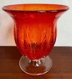 Fabulous Hand Blown Glass Vase In Glowing Orange