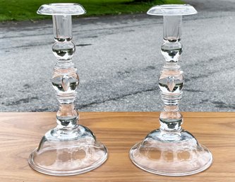 A Pair Of Art Glass Candlesticks By Simon Pearce