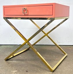 A Fabulous Lacquered Pink And Brass Side Table By The Mod Shop