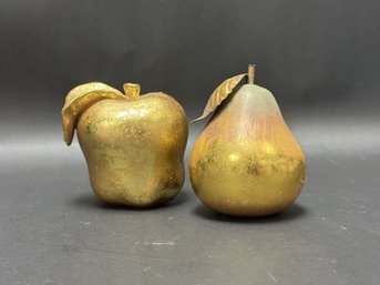 A Pretty Pairing Of Decorative Gilt Fruit: Pear & Apple