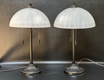 A Pair Of Matching Table Lamps With Glass Shades