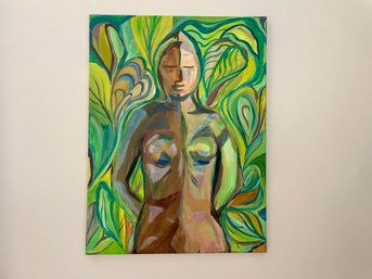 Acrylic On Canvas Of A Woman, Signed By Artist