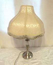 Silver Glass Accent & Fringed Lamp Shade Table Lamp