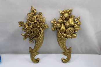 Vintage Pair Of  Cornucopia Wall Decor