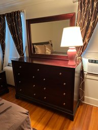 Wooden Low Dresser With Matching Mirror & Silver Knobs