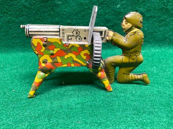 Vintage Tin Toy. Marx Machine Gunner. The Machine Gun Crank Works!