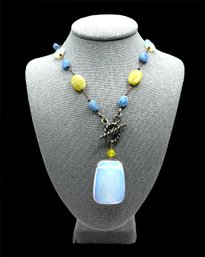 Vintage Multicolor Beaded With Chunky Blue Prism Pendant