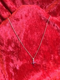 Sterling Silver Pink Gemstone Cross Necklace