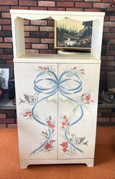 Beautifully Painted Vintage Wooden Chest / Cabinet With Two Cabinet Doors & Four Total Shelves