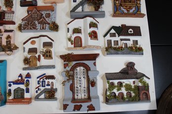 Collection Of Collectible Ceramic Facades Plus Signed Wood Sculpture