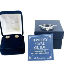 The Danbury Mint White Crystal Pierced Earring (Stud With Jacket) And Blue And White Crystal Ring