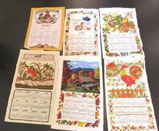 Vintage Lot Of 6 Calendar Tea Towels Fall Themed Rooster