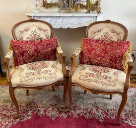 Pair Of Antique Needle Point Arm Chairs