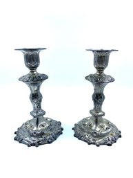 Pair Of Vintage Holiday Imports Silver Plated Candlesticks