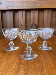 Lot Of Three Vintage Rose LIBBEY Bareware Wine Glasses