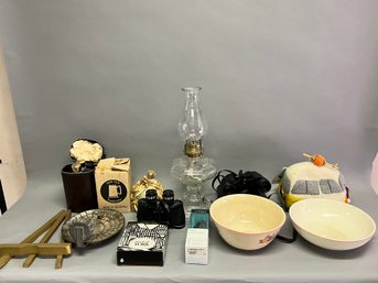 Lot Of Misc Items Including Oil Lamp