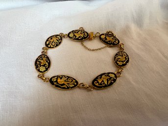 Vintage Damascene Style Black & Gold Bracelet