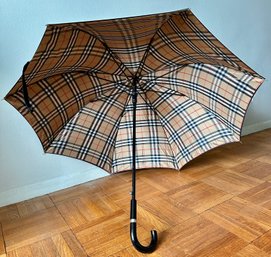 Burberry Black Regent Walking Umbrella With Signature Plaid Interior