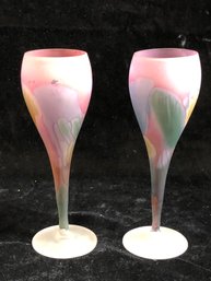 Vintage 1980's Wine Glass By Nouveau Art Glass, Canada Hand Painted