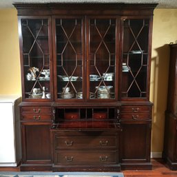 Fabulous Antique Mahogany Chippendale Style Breakfront - Client Paid $1,800 Drawer Has Dropfront Desk - WOW !