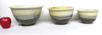 A Trio Of Studio Pottery Artistic Mixing Bowls In Wonderful Glazed Coloring