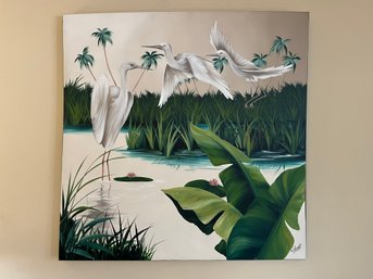 Oversized Tropical Themed Artwork By Frank Walcutt - 48 X 48