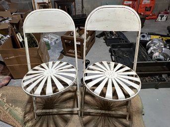 Pair Of Art Deco Sun Burst White Folding Chairs