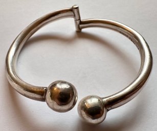 Vintage Mexico Taxco TD-46 Sterling Silver Bypass Globes Clasp Hinged Bracelet