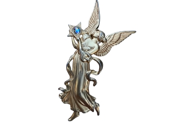Winged Goddess And Cherub Angel With Garnet Bezel Vintage Pins