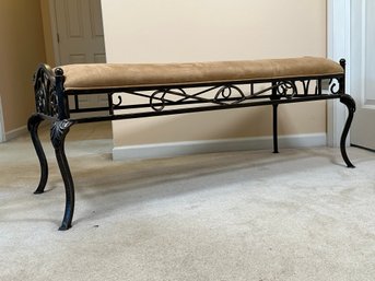 A Bench With A Scrolled Metal Frame & Upholstered Seat By Hillsdale Furniture