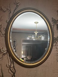 Large Oval Beveled Glass Mirror With Beaded Gold Frame