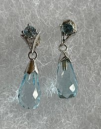 Beautiful 14K White Gold Blue Topaz Teardrop Earrings