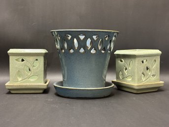 Stoneware Planter & Two Ceramic Cachepots
