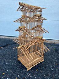 Vintage Asian Bamboo 5 Tier Wood Bird Cage - Pagoda